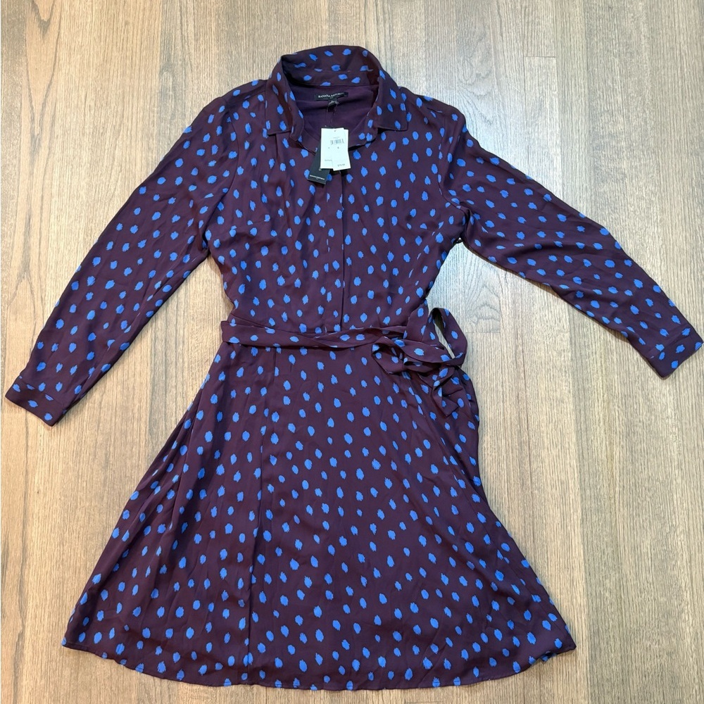 New Banana Republic Elegant Purple and Blue Dot Dress-Size 8